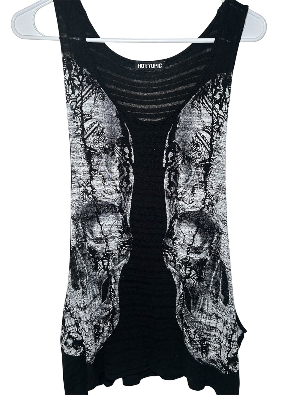 Hot Topic Black Skull Graphic Tank Top Large Punk Rock Goth Scary Rocker Bold